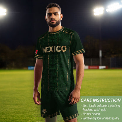 Mexico Soccer Jersey Green Pattern, Stylish Aztec Football Shirt Fans