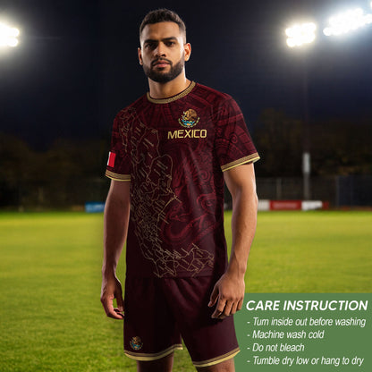 Men's Burgundy Mexico Map Eagle & Snake Graphic T-Shirt – Mexico Country Outline Print Tee