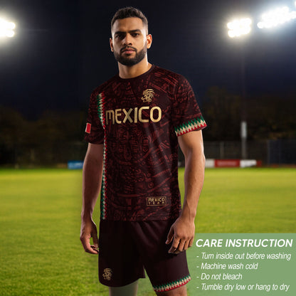 Mexico Soccer Jersey Maroon Gold Aztec Heritage - Mexico National Team Fan Football Shirt