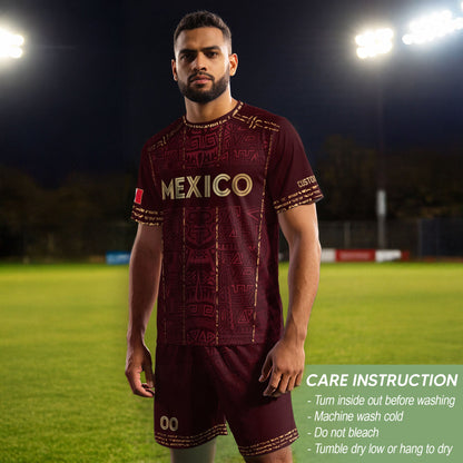 Mexico Soccer Jersey - Aztec Mayan Heritage Pattern - Personalized Maroon Football Shirt
