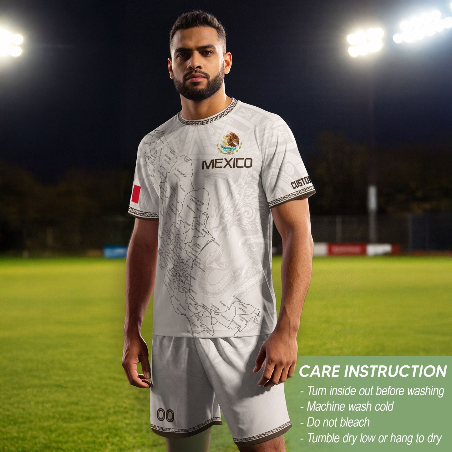 Mexico Soccer Jersey Custom Name - Vintage Map & Eagle Heritage White Football Shirt
