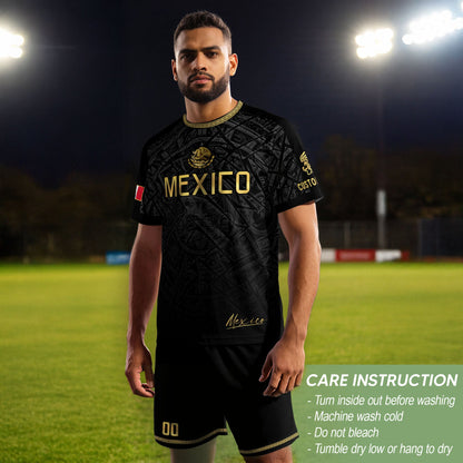 Custom Mexico Soccer Jersey – Black Aztec Heritage Pattern Personalized Football Shirt