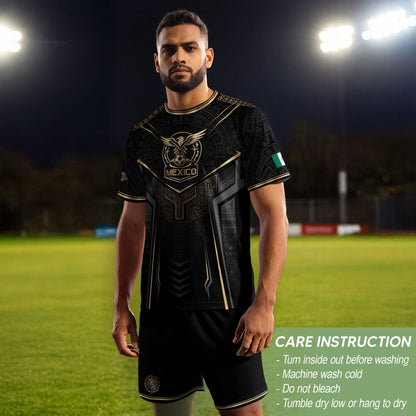 Mexico Soccer Jersey - Black & Gold Aztec Sun Stone Tribal Football Shirt