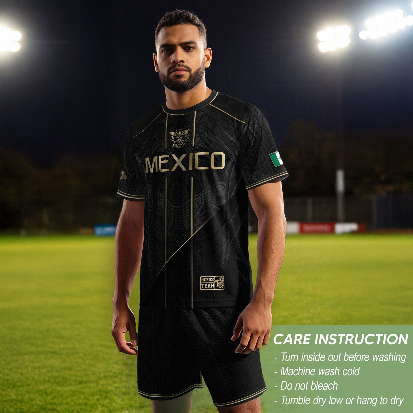 Mexico Soccer Jersey - Black & Gold Aztec Heritage Tribal Football Shirt