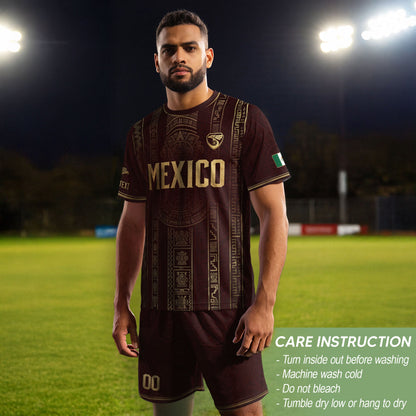 Mexico Soccer Jersey Custom Name Number Aztec Calendar Maroon Shirt