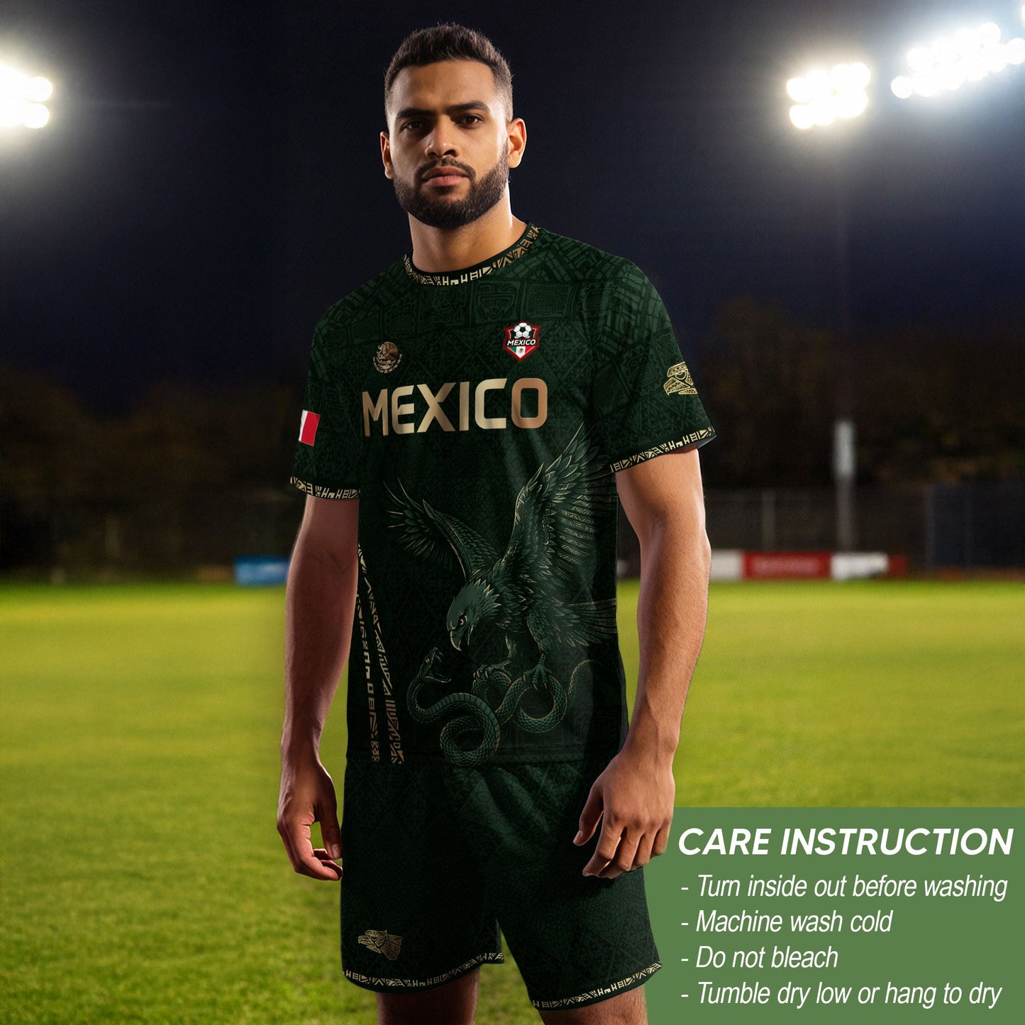 Green Mexico Soccer Jersey Gold Eagle Snake Aztec Mexican Football Shirt