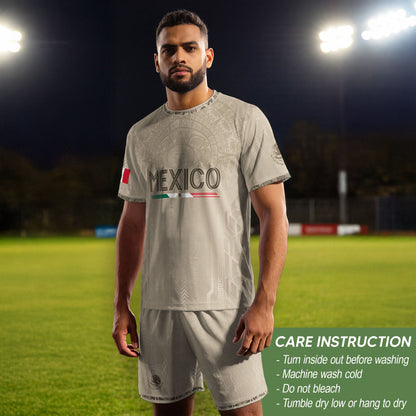 Mexico Soccer Jersey Beige Aztec Calendar Mexican Football Fan Shirt Tee