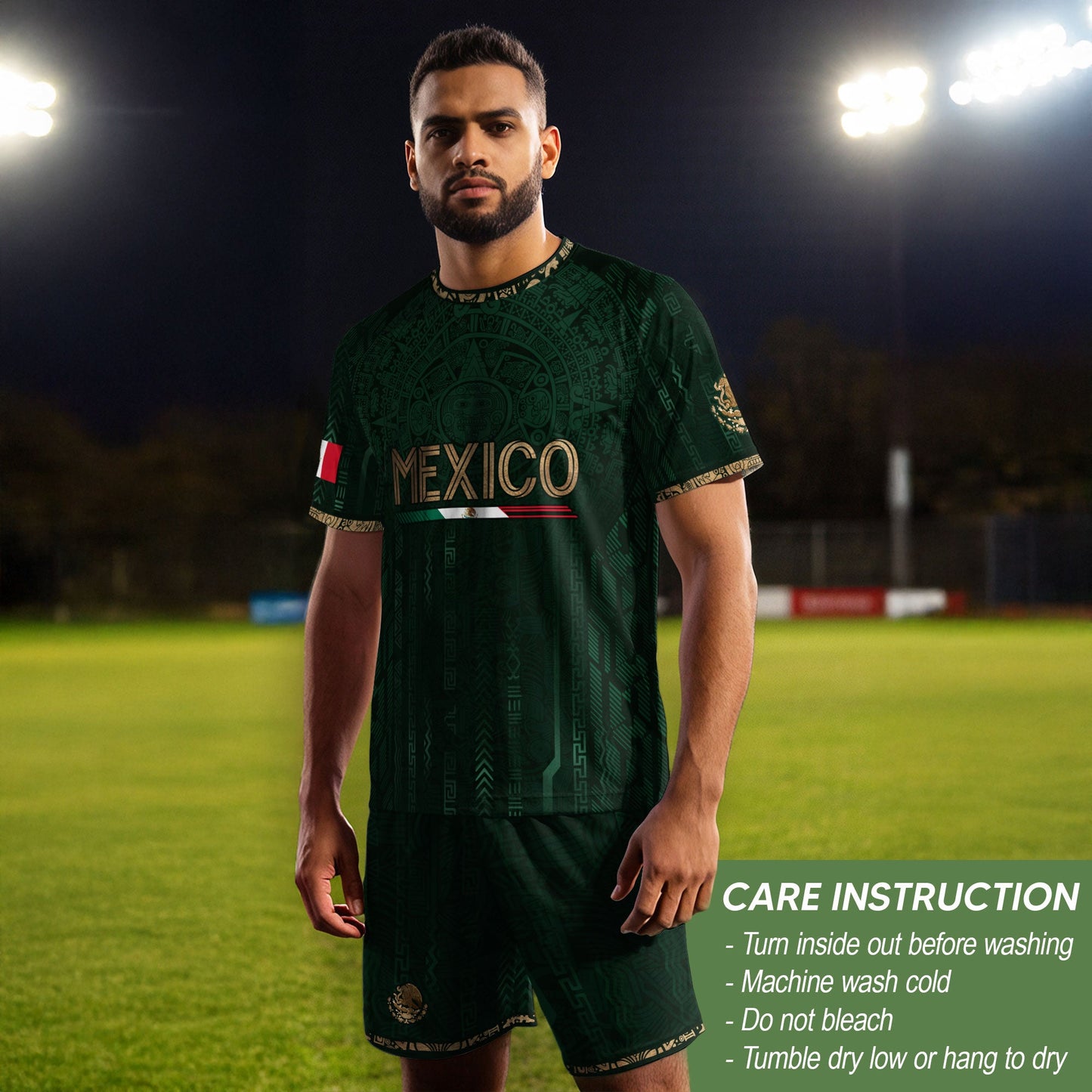 Mexico Soccer Jersey Green Gold Aztec Calendar Mexican Football Shirt Tee