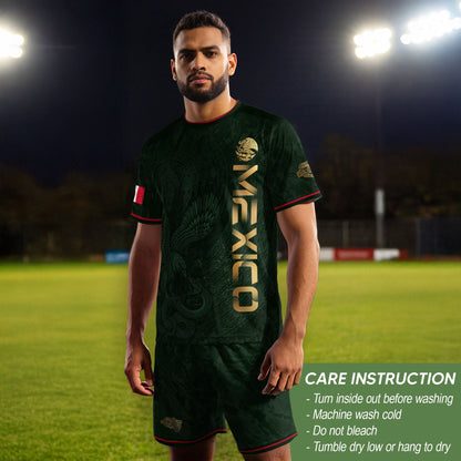 Green Mexico Football Jersey Aztec Eagle Mexican Soccer Fan Apparel Tee
