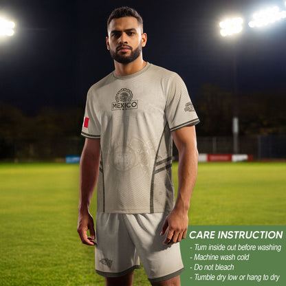 Mexico Soccer Jersey Aztec Eagle Sun Calendar Beige Tan Football Shirt for Fans