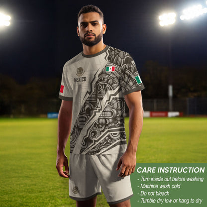 Mexican Heritage Jersey Beige Aztec Design Mexico Eagle Soccer Shirt Men Women