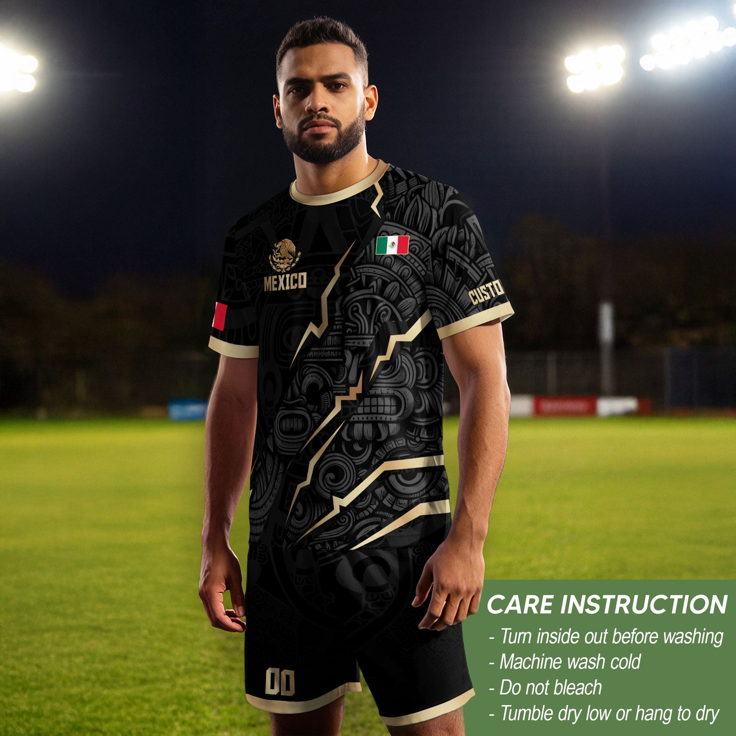 Mexico Soccer Jersey Black Gold Aztec Eagle Heritage Custom Mexican Football Shirt
