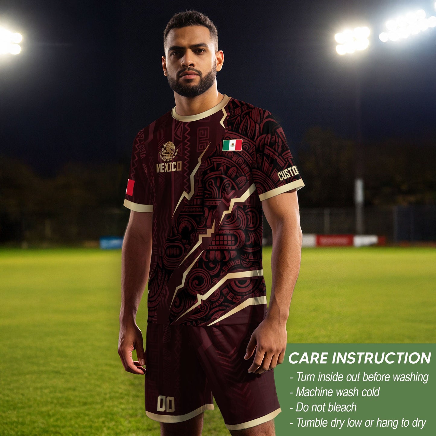 Custom Mexican Heritage Jersey Maroon Aztec Design Mexico Eagle Soccer Shirt Men Women