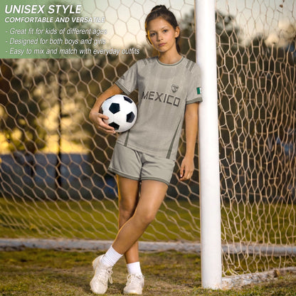 Mexico Youth Soccer Jersey Aztec Style Kids Football Shirt Vintage Breathable Sportswear