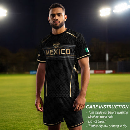 Mexico Soccer Jersey Men Black Gold Aztec Football Shirt Retro Fan Apparel