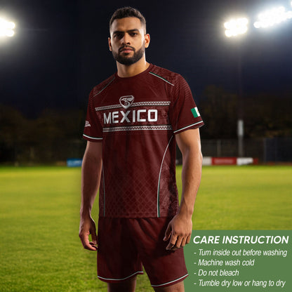 Maroon Mexico Soccer Jersey Aztec Coat of Arms Football Men Shirt Mexico Fan Tee