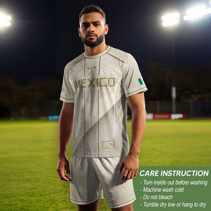 Mexico Soccer Jersey Men Beige Gold Aztec Calendar Mexican Football Shirt