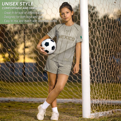 White Mexico Soccer Jersey Youth Gold Eagle Football Shirt Vintage Style Wear