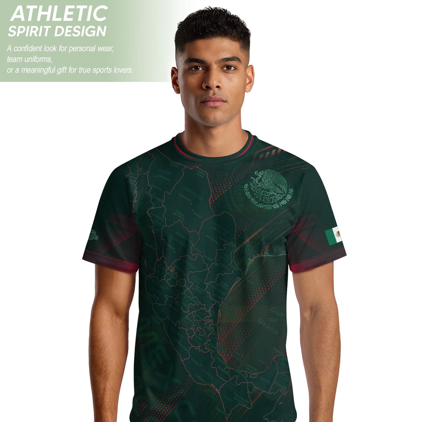 Mexico Heritage Orgullo Mexicano Green Red Detailed Country Map Aztec Soccer Jersey
