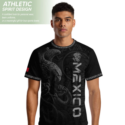 Mexico Coat of Arms Black Silver Eagle Snake Battle Aztec Calendar Heritage Soccer Jersey