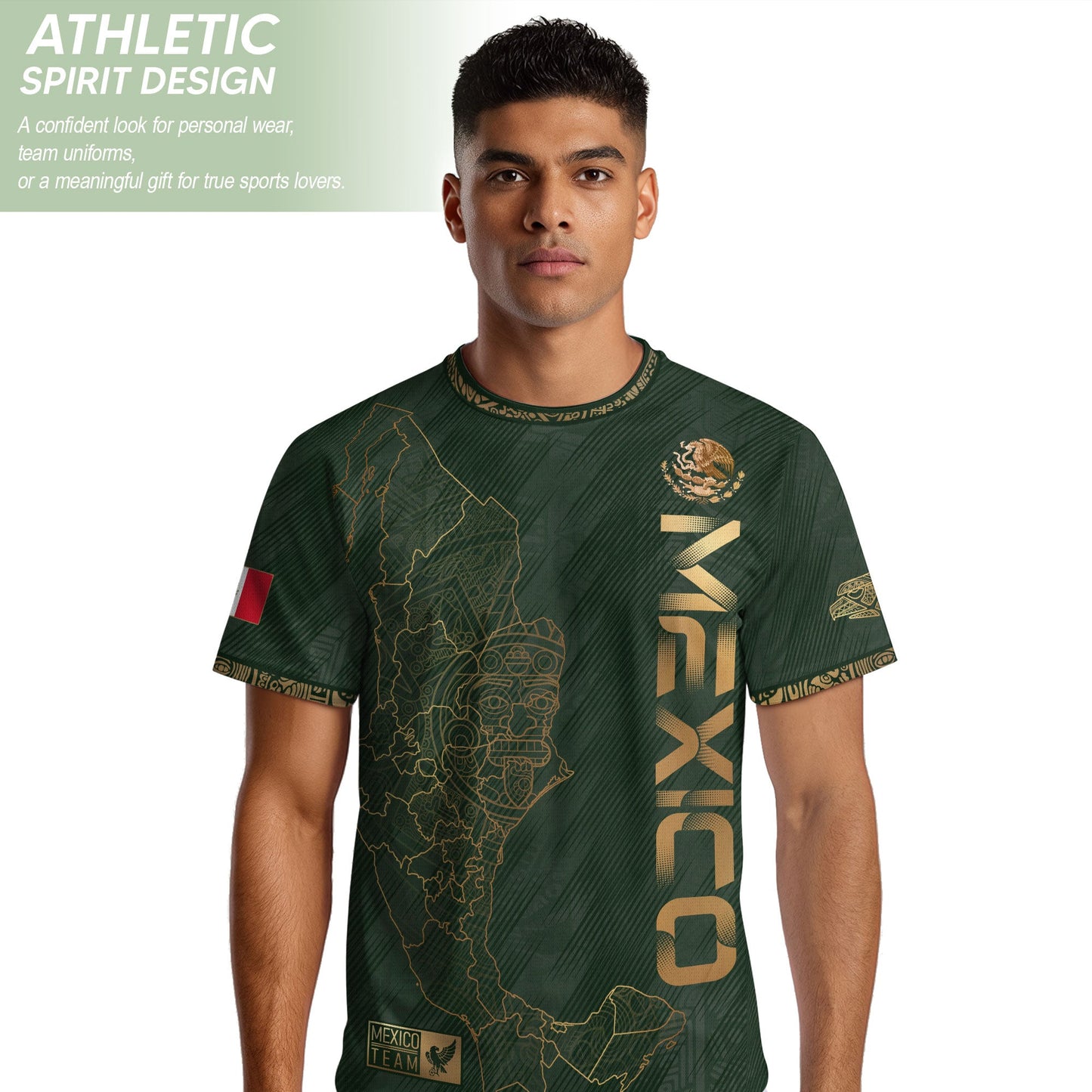 Mexico Heritage Orgullo Mexicano Green Gold Country Map Aztec Calendar Soccer Jersey