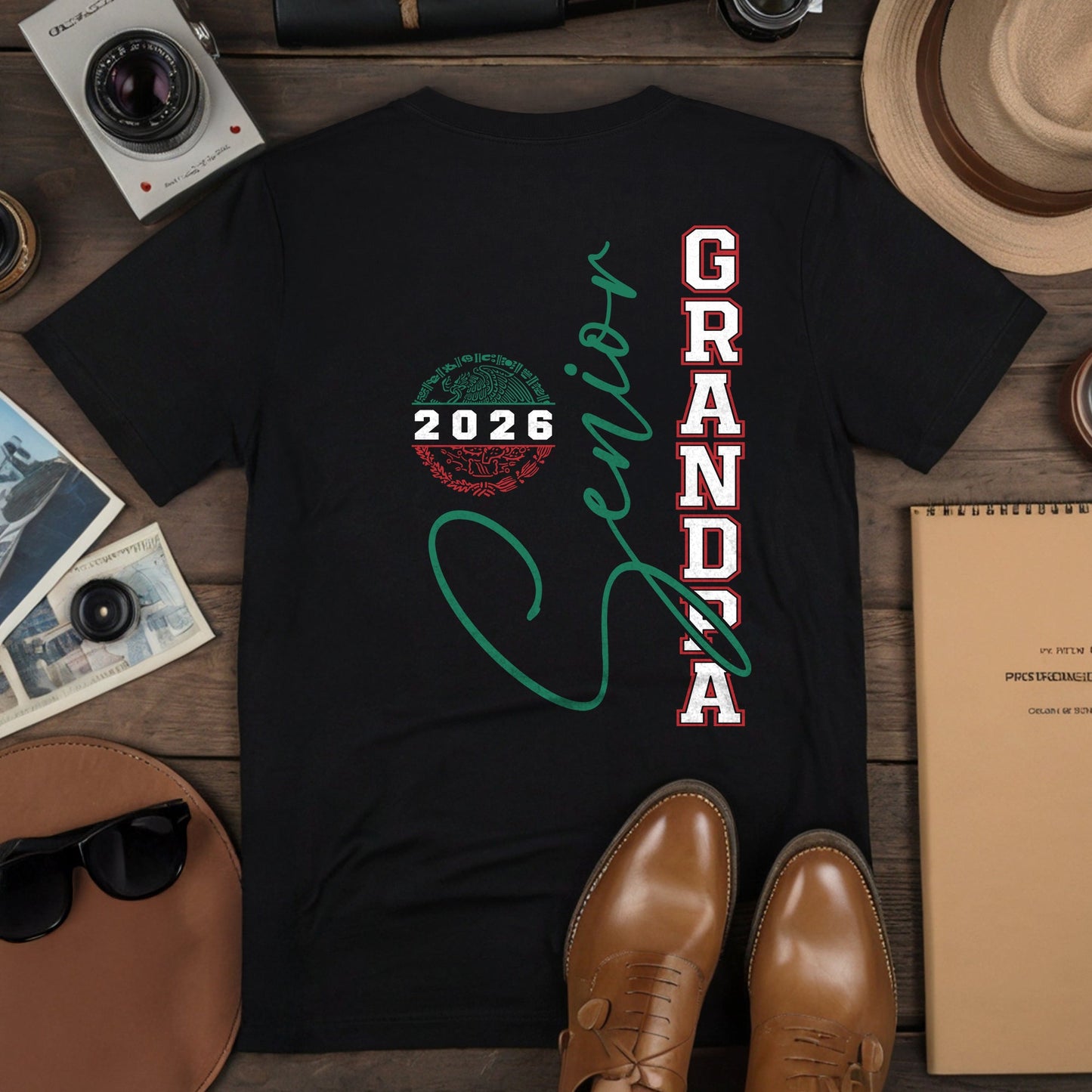 Senior Family 2026 Black T-Shirt Mexico Flag Colors - Class of 2026 Graduation Tee