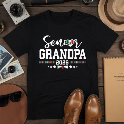 Senior Family 2026 Mexico Flag Heart Shirt - Proud Mexican Serape Graduation Tee