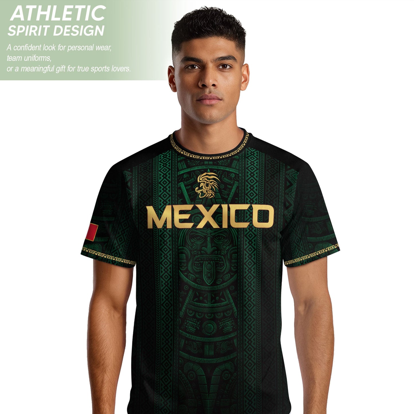 Mexico Soccer Jersey Men Green Aztec Pattern Football Shirt Fan Wear