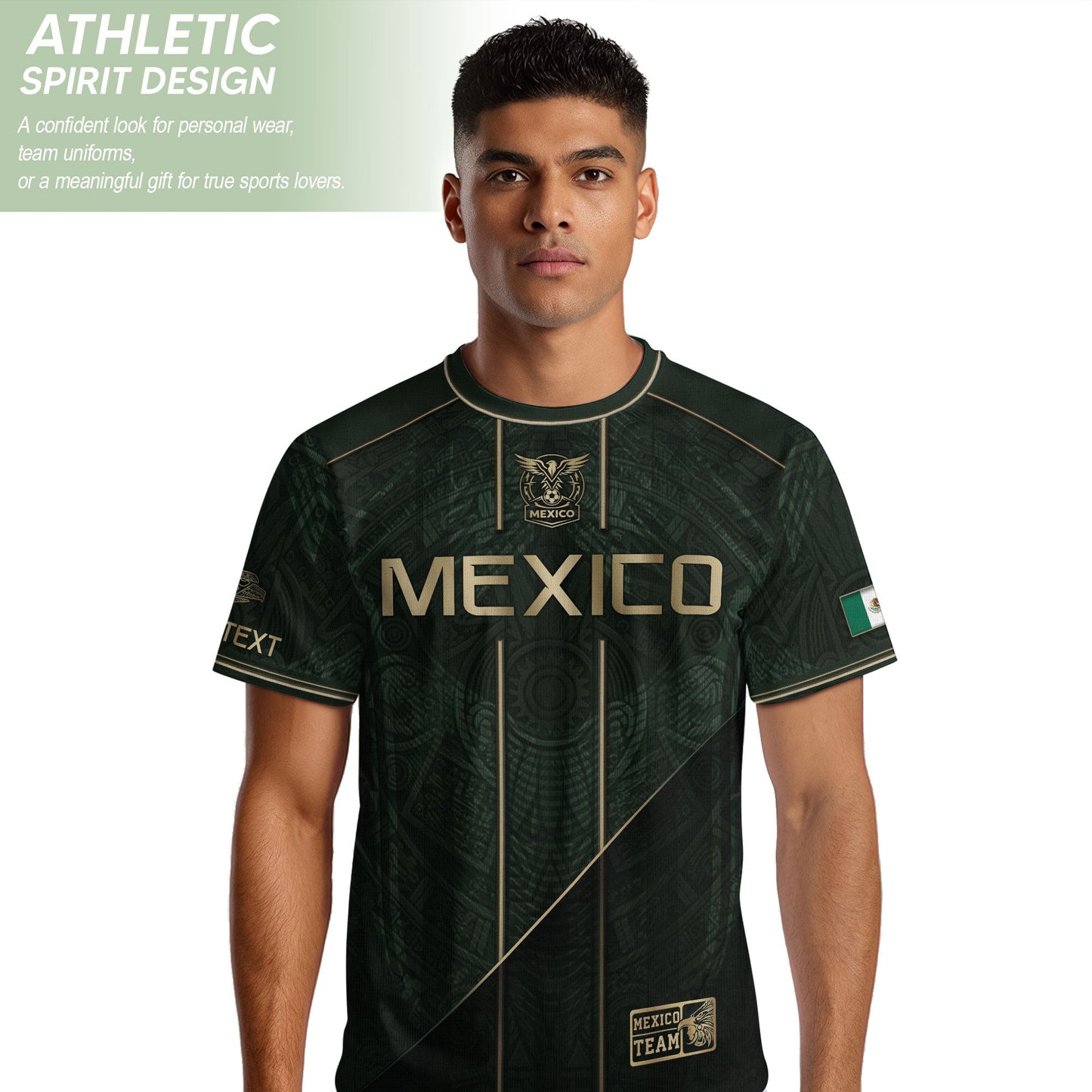 Mexico Soccer Jersey Personalized Name Number Green Aztec Sun Stone Design Kit
