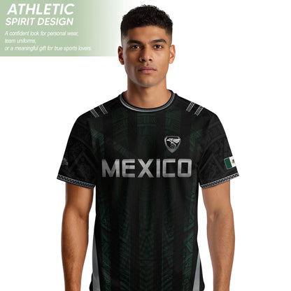 Mexico Soccer Jersey Black Eagle Crest Football Fan Men Shirt Aztec Design Tee