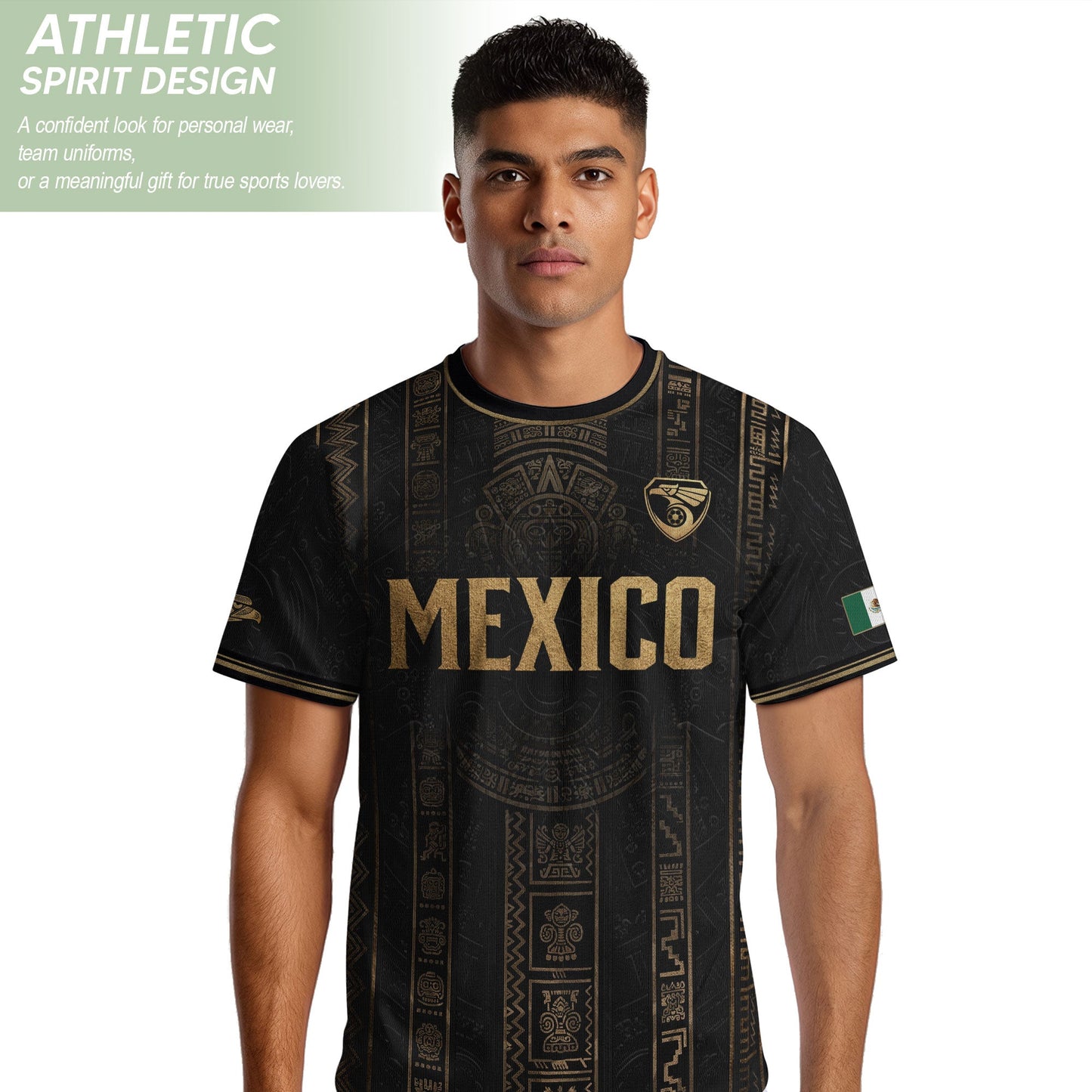 Mexico Soccer Jersey Black Gold Aztec Calendar Football Shirt Fan Men Edition Tee