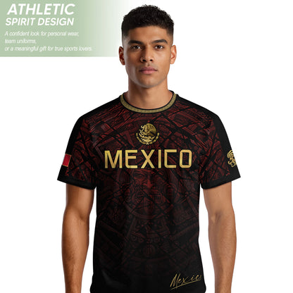 Mexico Football Jersey Maroon Gold Aztec Style – Breathable Shirt for Soccer Fans