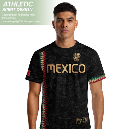 Mexico Soccer Jersey Black Gold Aztec Heritage - Mexico National Team Fan Football Shirt