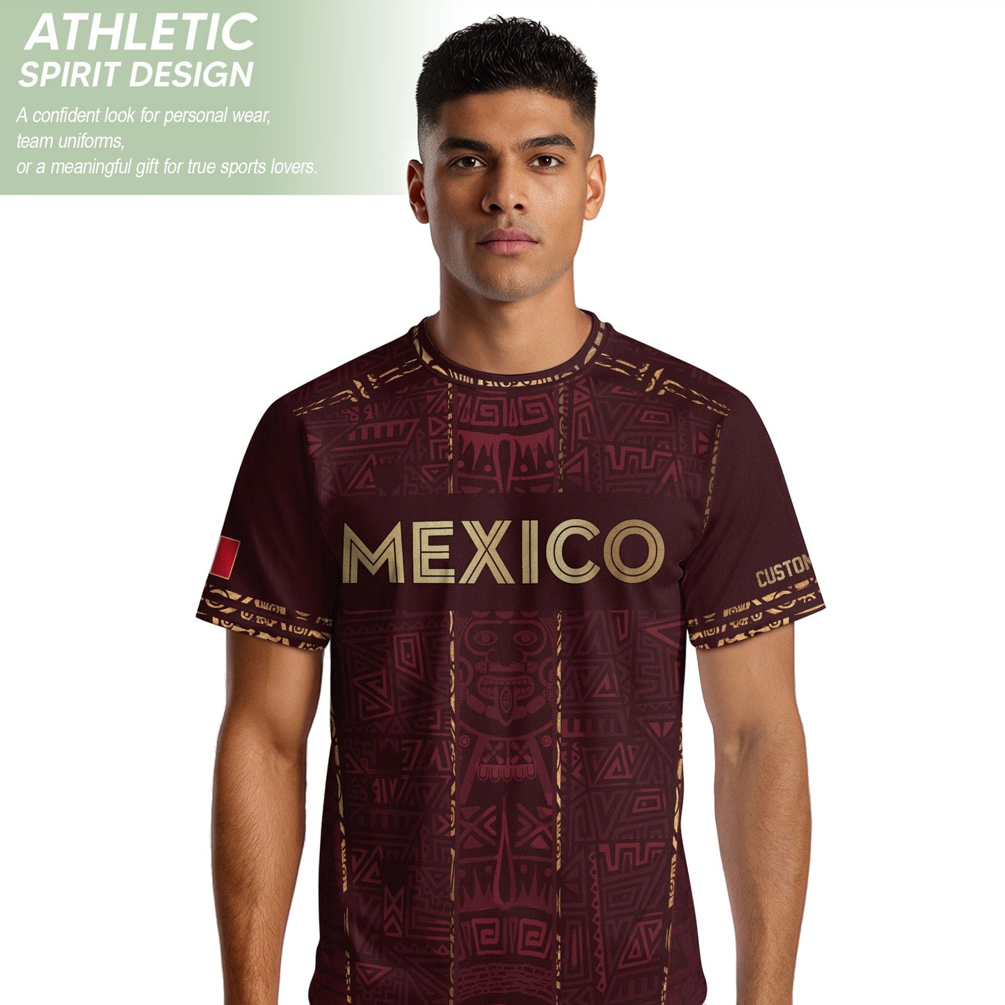 Mexico Soccer Jersey - Aztec Mayan Heritage Pattern - Personalized Maroon Football Shirt