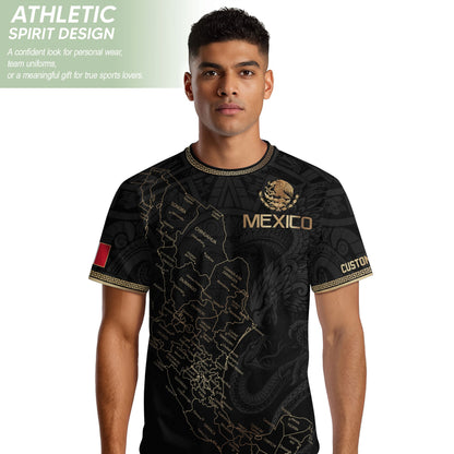 Mexico Soccer Jersey Custom Name - Black & Gold Mexico Map Heritage Football Shirt