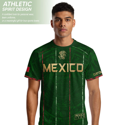 Custom Mexico Soccer Jersey – Green Aztec Pattern Striped Football Shirt with Custom Name Number