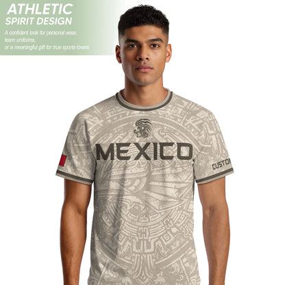 Custom Mexico Soccer Jersey Beige Aztec Calendar & Quetzalcoatl Heritage Fan Shirt