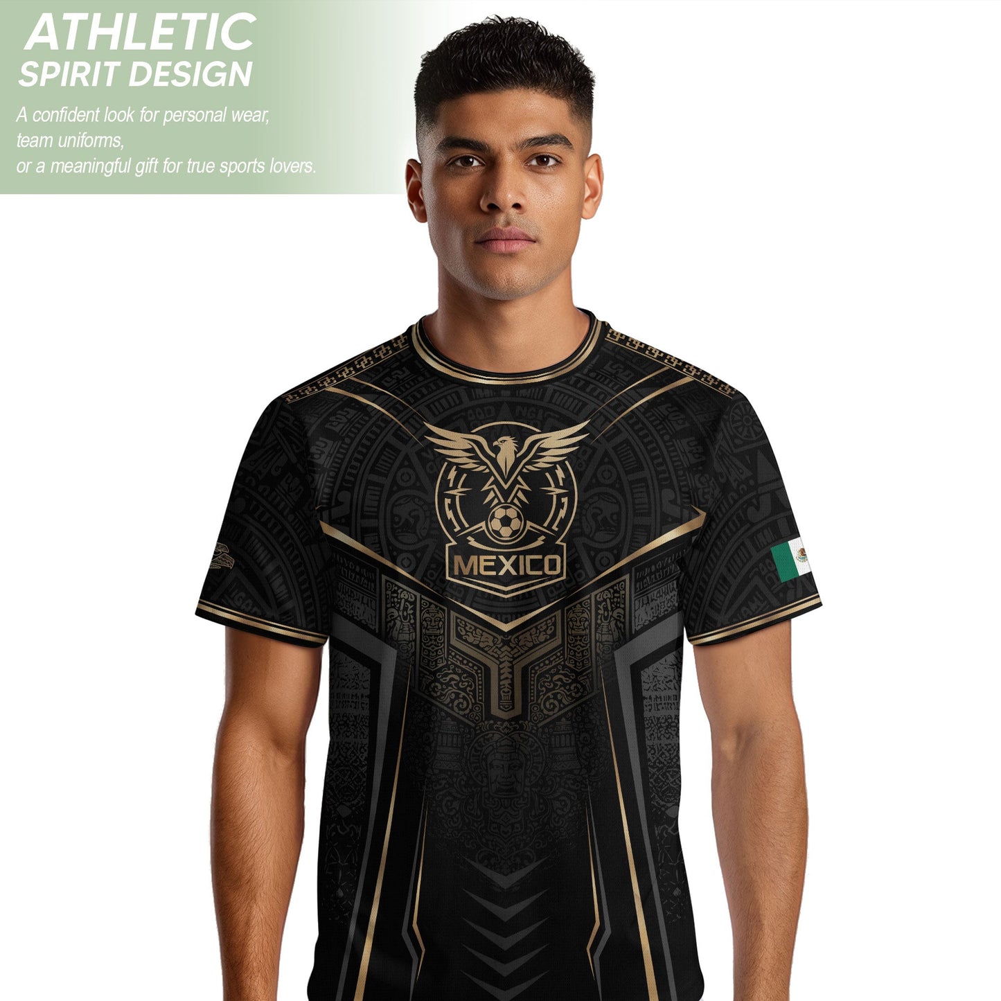 Mexico Soccer Jersey - Black & Gold Aztec Sun Stone Tribal Football Shirt