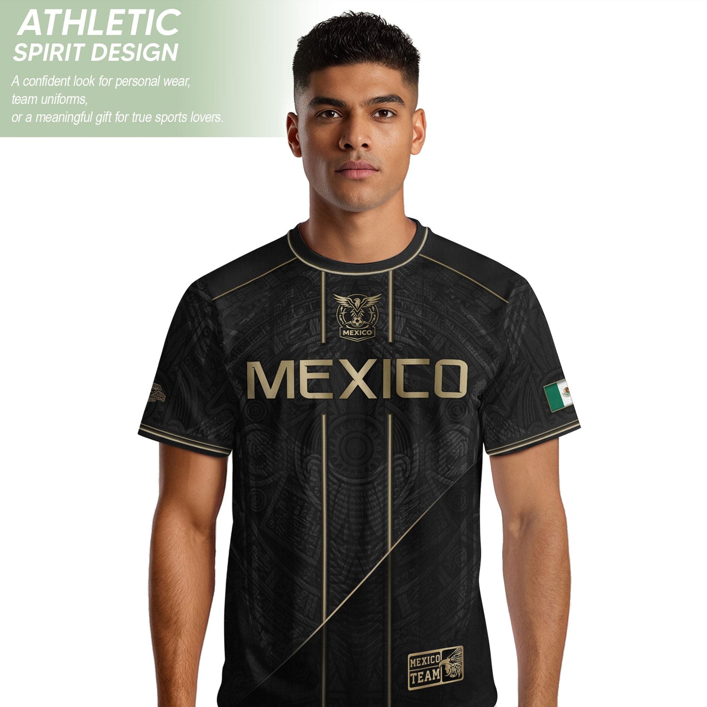 Mexico Soccer Jersey - Black & Gold Aztec Heritage Tribal Football Shirt