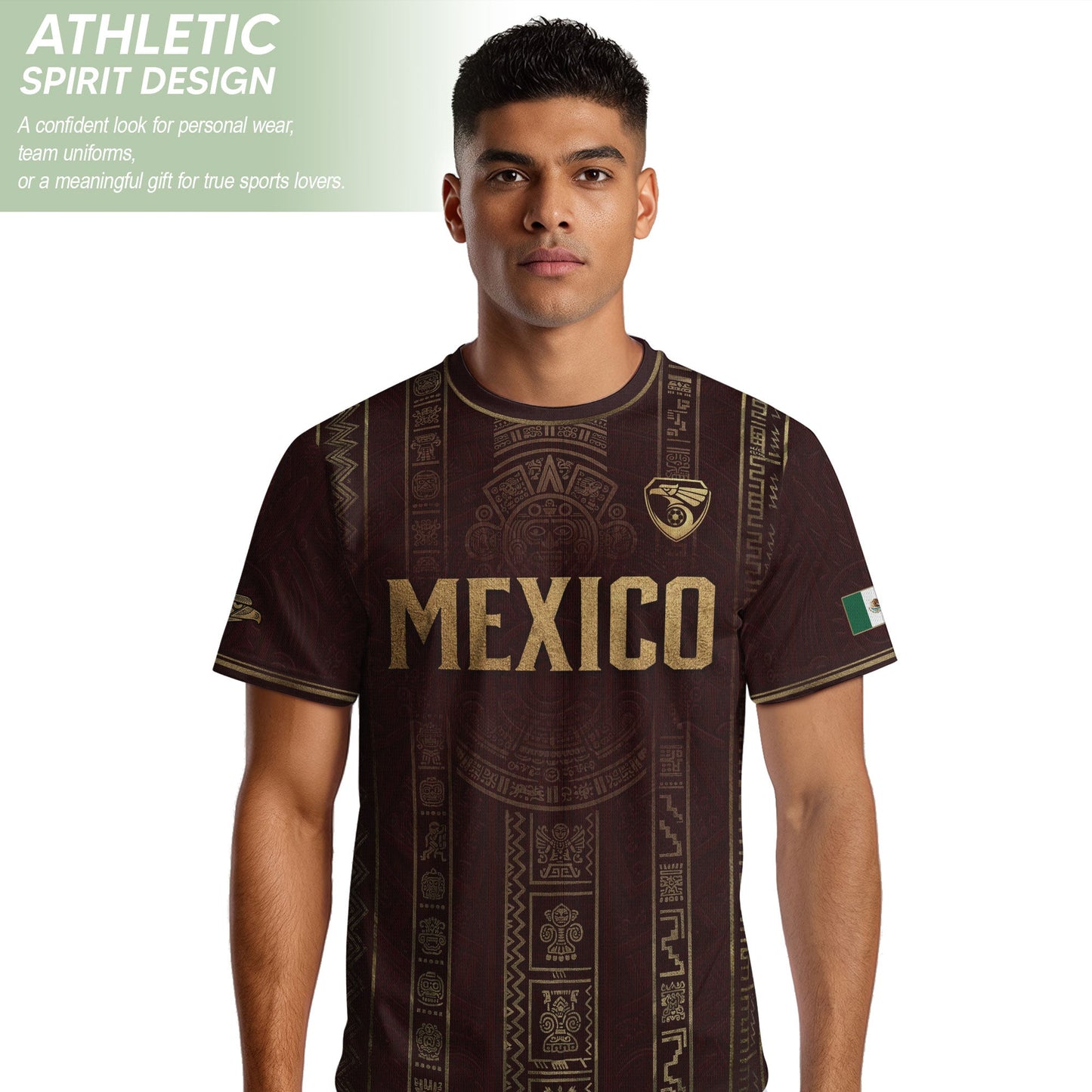 Mexico Soccer Jersey - Maroon & Gold Aztec Sun Stone Heritage Football Shirt