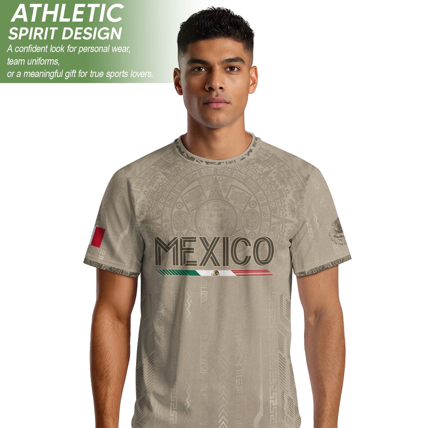 Mexico Soccer Jersey Beige Aztec Calendar Mexican Football Fan Shirt Tee
