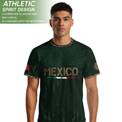Mexico Soccer Jersey Green Gold Aztec Calendar Mexican Football Shirt Tee
