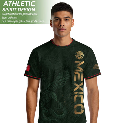 Green Mexico Football Jersey Aztec Eagle Mexican Soccer Fan Apparel Tee