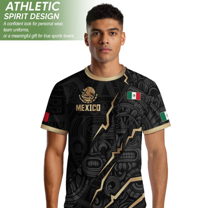 Black Mexico Soccer Jersey Aztec Calendar Design Gold Eagle Heritage Football Shirt