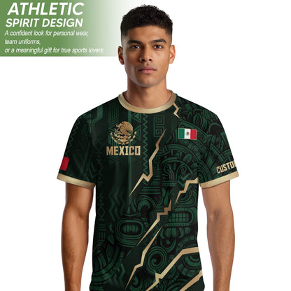 Custom Mexico Aztec Eagle Jersey Green Gold Mexican Pride Heritage Football Soccer Shirt