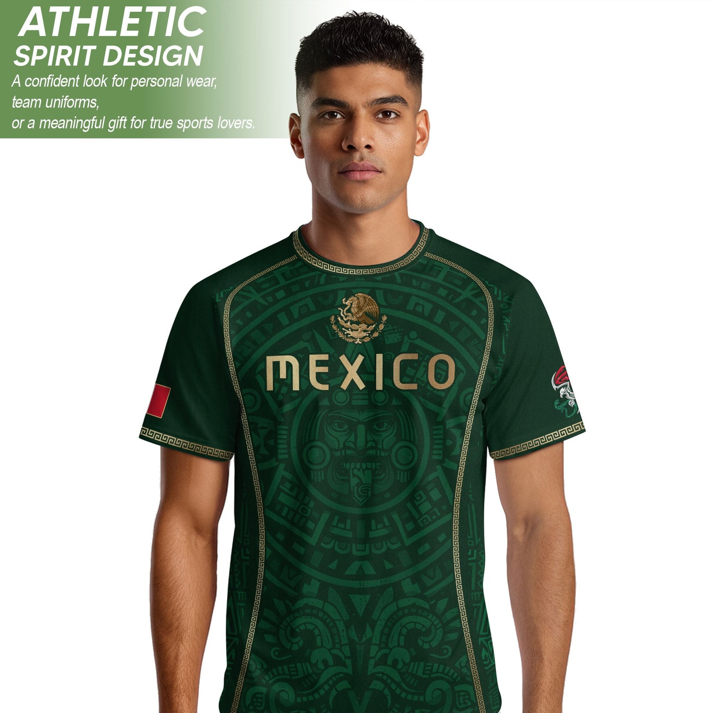 Green Mexico Soccer Jersey Aztec Sun Calendar Mexican Football Shirt for Fans