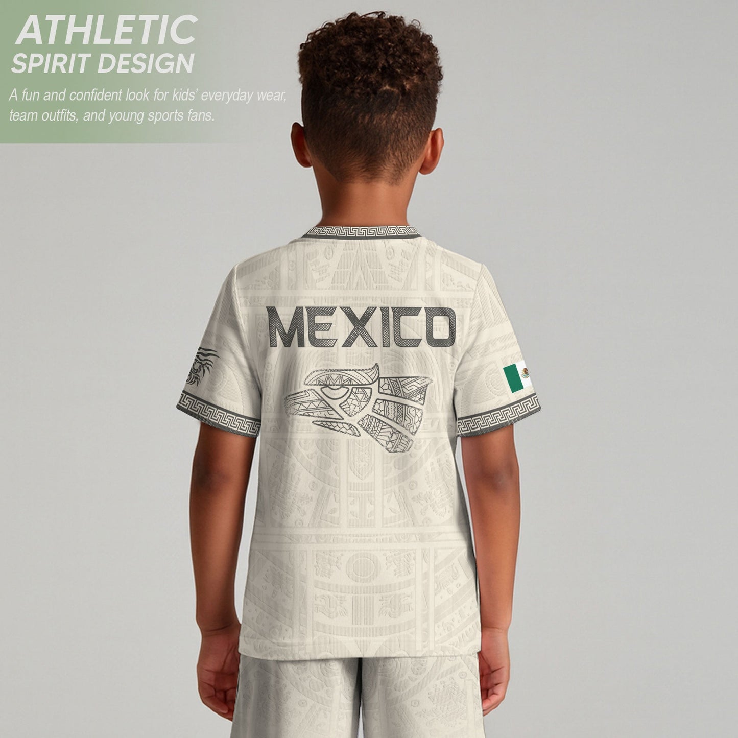 Mexico Kids Soccer Jersey Aztec Art White Youth Football Shirt Toddler Training Kit