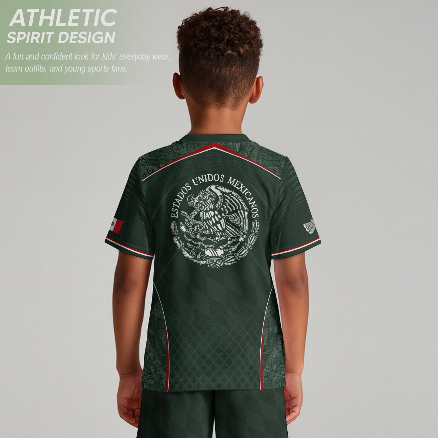Youth Mexico Soccer Jersey Green National Coat of Arms Aztec Heritage Football Shirt Set