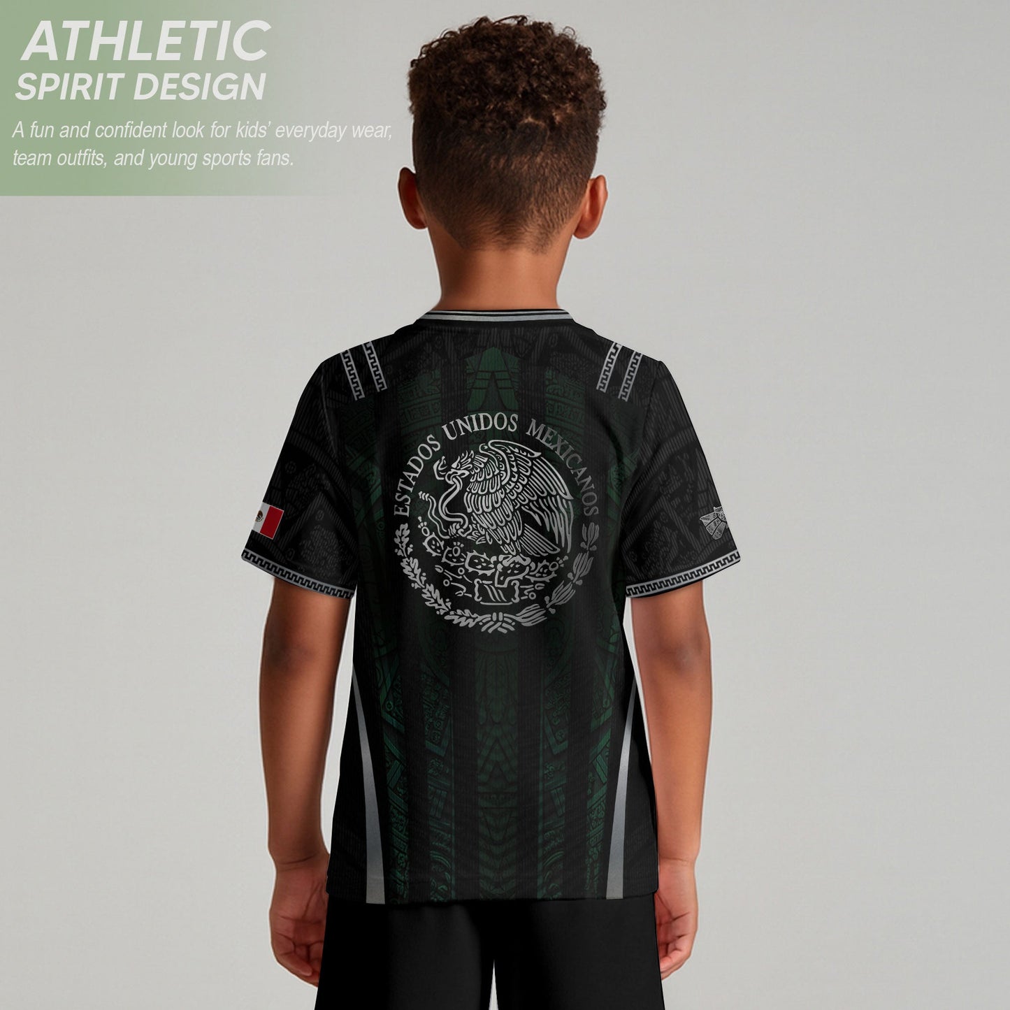 Mexico Soccer Jersey Black Green National Coat of Arms Heritage Football Shirt Set