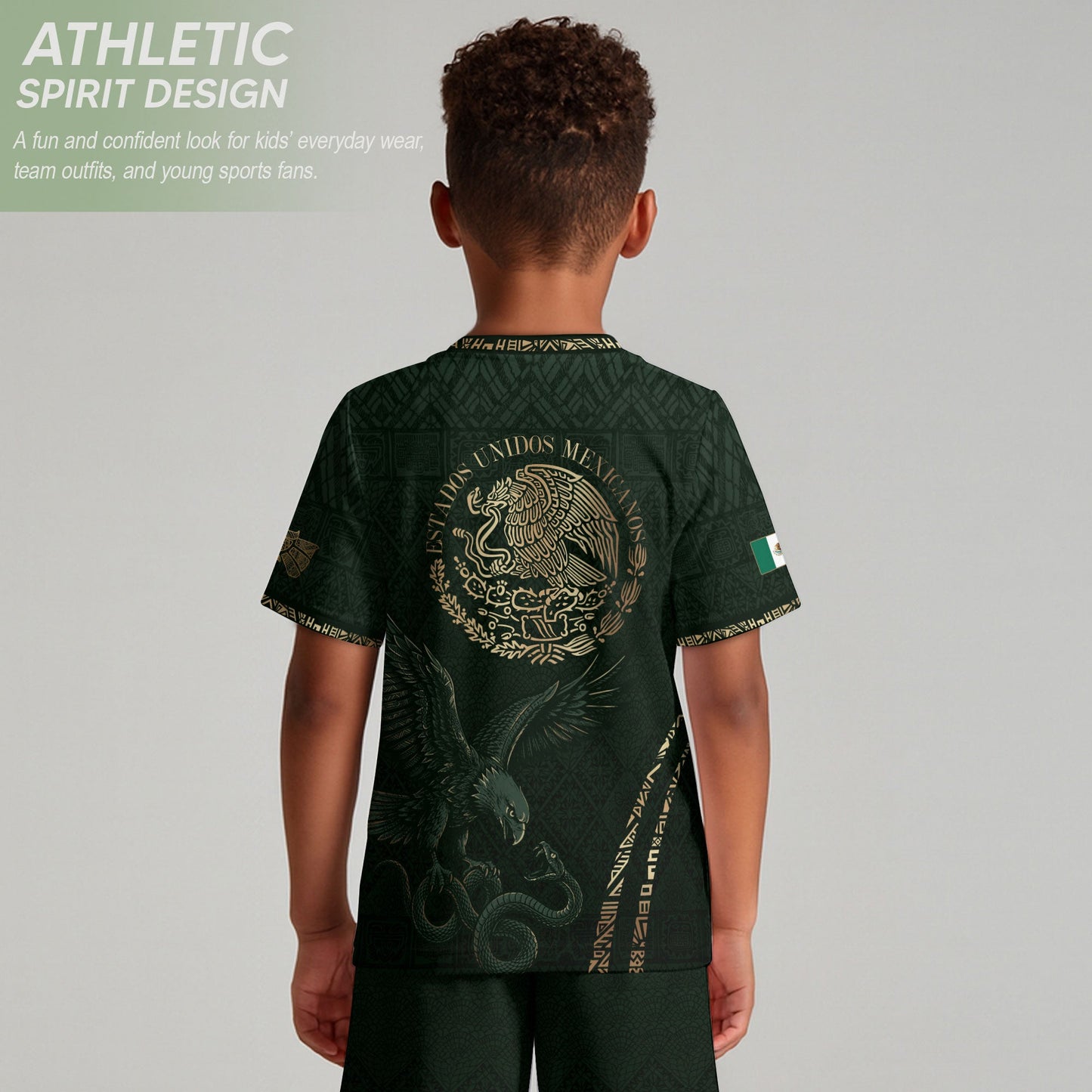 Mexico Soccer Jersey Kid Youth Aztec Eagle Dark Green Football Shirt Gift